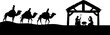 © Christos Georghiou - Traditional Christian Christmas Nativity Scene of baby Jesus in the manger with Mary and Joseph in silhouette and wise men