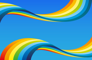 Wall Mural - Summer illustration with bright rainbow in the blue sky.