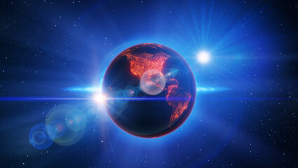 Wall Mural - Globalization and communication concept. Earth and luminous rays. 3d rendering