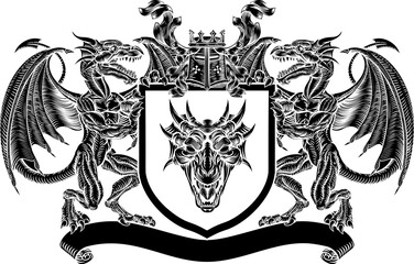 Wall Mural - Emblem Shield Dragon Heraldic Crest Coat of Arms