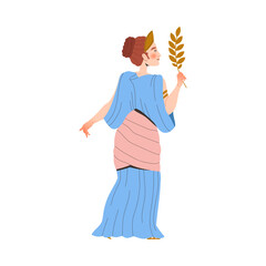 Wall Mural - Ancient Woman Roman Character from Classical Antiquity with Laurel Branch Vector Illustration