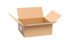 Isolated Opened Packaging Cardboard Box In Close-up On A Transparent Background.