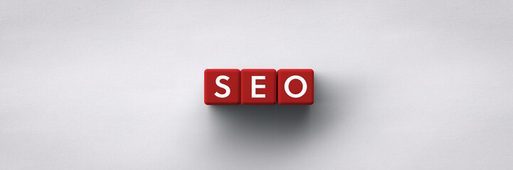 Wall Mural - 3D red Cubes with the word acronym seo for Search Engine Optimization