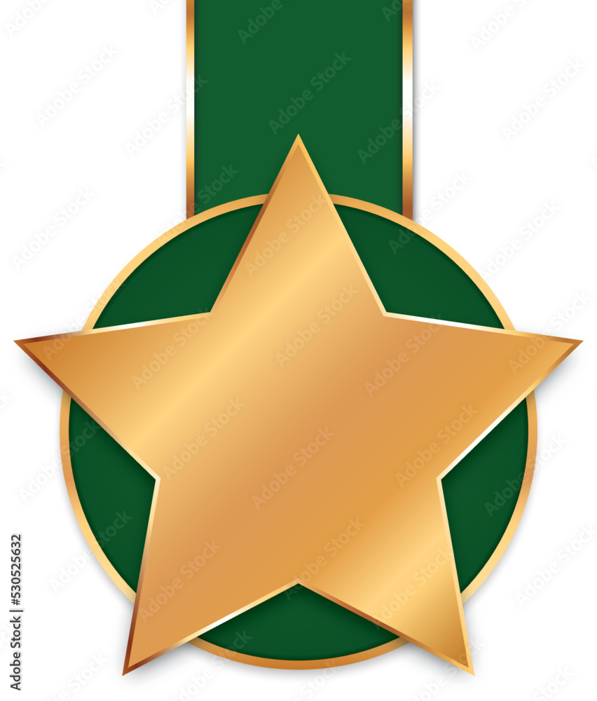 vector illustration of green colored award ribbon medal with gold star ...