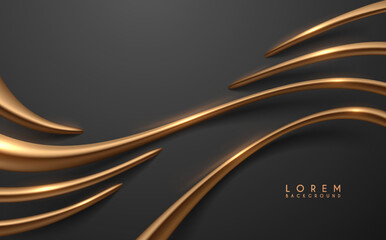 Wall Mural - Abstract golden waved lines on black background