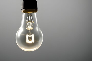 Sticker - Closeup shot of an illuminated lightbulb on a gray background