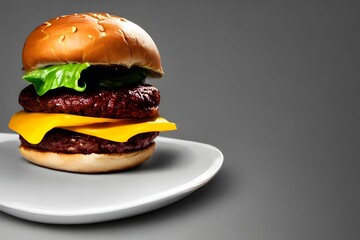 Wall Mural - Closeup of a burger on a grey table