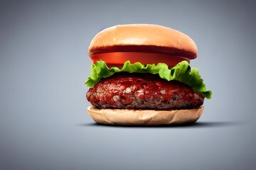 Wall Mural - Closeup of a burger on a grey table