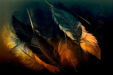 Aufkleber - Beautiful multicolored bird feathers, digital illustration.