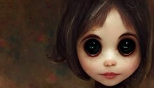 Illustration Of Chibi Doll With Big Eyes And Short Hair