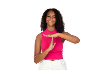 Young african american woman showing a timeout gesture