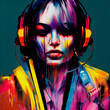 An abstract portrait of a cyberpunk girl. Painting, art for the interior.