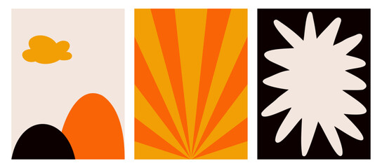 Wall Mural - set of modern retro backgrounds. vector posters in the style of the 90s. abstract landscape, shape w