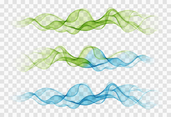 Bright green and blue abstract speed lines flow. Minimalistic fresh swoosh seasonal spring wave transition, divider template. Vector illustration.