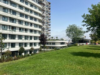 Sticker - Beautiful shot of residential buildings with a front garden