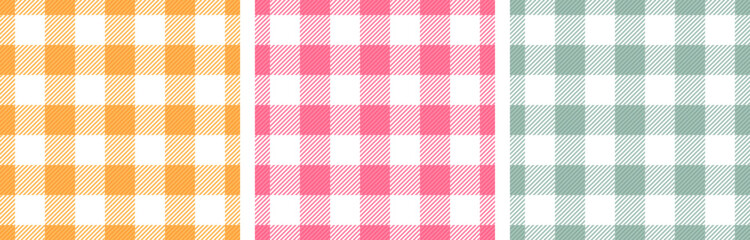 Wall Mural - Gingham tablecloth stripes cells retro seamless paterns vector set. Gingham