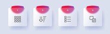 Menu Buttons Set Icon. Tiles, Circles, Settings, Website, Alignment, Square, Application, Sorting In Ascending. Descending Order, App, Adjust. Technology Concept. Glassmorphism Style. Vector Line Icon