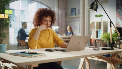 Aufkleber - Expressive Multiethnic Middle Eastern Female Working on a Creative Job Position in a Advertising Company. Manager Thinking About a Good Email Reply, Brainstorming Ideas for Future Marketing Campaign.