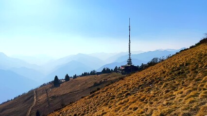 Wall Mural - Panorama of foggy Alps from Cimetta Mount, Ticino, Switzerland