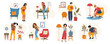 © klyaksun - People feel pain, characters suffering of ache in different body parts neck, leg, back, knee, stomach, ankle, shoulder or heart. Health problem, disease symptoms, Cartoon linear flat vector set