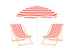 Two beach sun loungers and an umbrella