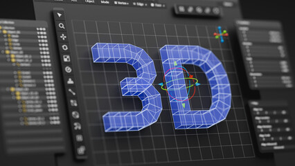 Fototapete - Engineering designer design 3D CAD software program Industrial engine model mechanical dimensional digital manufacturing factory engineer computer screen. 3d rendering.