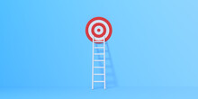 Step Ladder And Target On A Blue Wall With Copy Space. 3d Rendering 3d Illustration