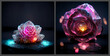 Crystal rose flowers. Ai generated magic bloom, mystical glowing gems. Beautiful Midjourney digital design