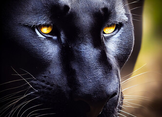 Wall Mural - Black panther head, wild African cat with yellow eyes, protected species in danger