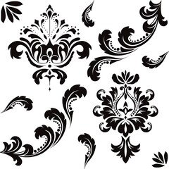 set of black floral and ornementals elements PNG to download 