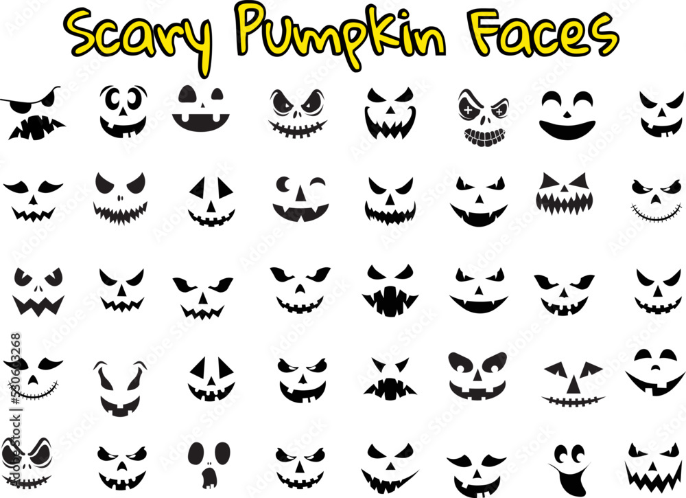Scary Pumpkin Face, Halloween faces vector set, Scary Pumpkin Face SVG ...