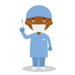 Wall Mural - Cute cartoon vector illustration of a black or african american male surgeon.