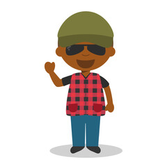 Wall Mural - Cute cartoon vector illustration of a black or african american male trucker.