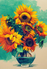 Wall Mural - Drawing - Sunflower Portrait - Sunny Flowers