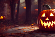  Happy Halloween Jack O Lantern In A Dark Moody Forrest