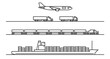 © Marco - logistics icons freight transport on many different vehicles, vector illustration line icons of cargo ship, train, truck and plane, transport for supply chain