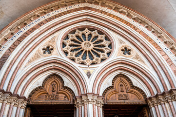 Ancient Papal basilica of San Francesco of Assisi. Art and religion. Black and white