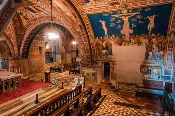 Ancient Papal basilica of San Francesco of Assisi. Art and religion. Black and white