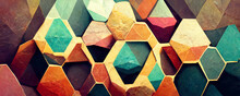 Stylish Polygons In Gold And Turquoise Color