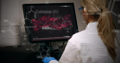 Poster - Animation of caucasian female doctor over data processing