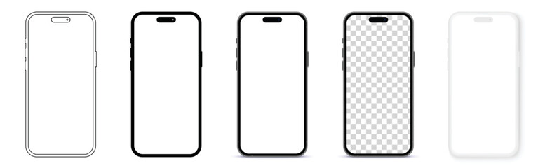 smartphone mockup with blank white screen in realistic, clay, flat vector, line style. mobile phone 