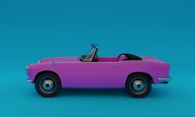 3d Illustration, Convertible Old Car, Classic, Pink Color, Blue Background, 3d Rendering