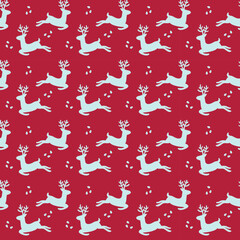 Wall Mural - reindeer new year pattern, christmas vector, red background christmas seamless pattern