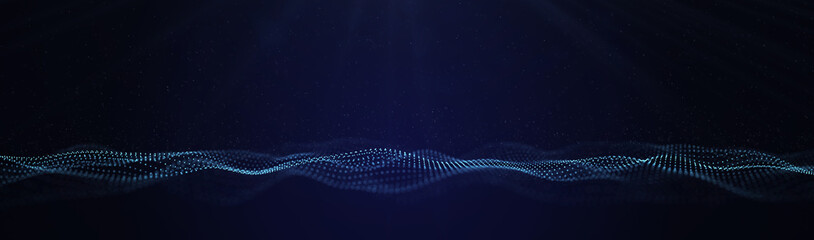 Wall Mural - Technological background from a stream of digital particles. Futuristic glowing wave. The concept of big data. Network connection. Cybernetics. 3d rendering.
