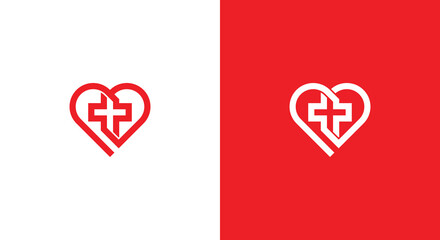 Heart with Cross Plus Logo Concept icon symbol sign Element Design. Love, Health Care, Medical Logotype. Vector illustration logo template