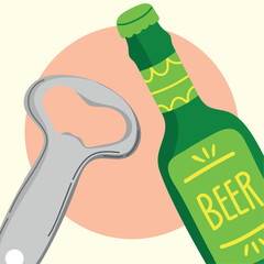 Sticker - beer bottle and opener