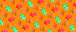 © Pixel-Shot - Many pieces of jigsaw puzzle on orange background. Pattern for design