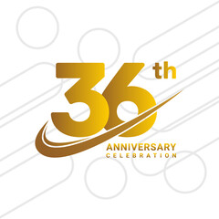 36th anniversary celebration, golden anniversary celebration logo type isolated on white background, vector illustration