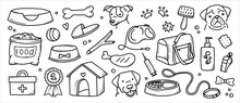 Set Of Dog Grooming Elements Hand Drawn In Doodle Style Cartoon Style
