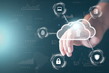 Wall Mural - businessmen who use the cloud to log into cyberspace through secure online technology and password p
